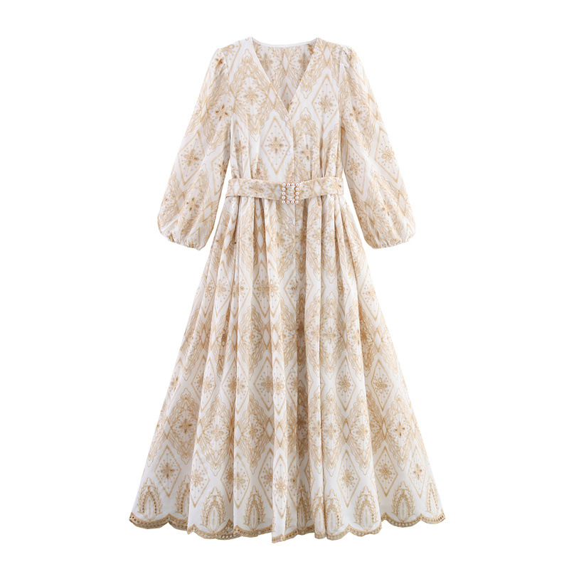 Elegant Heavy Industry V-neck Tight Waist Dress