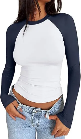 Slim fit Stretch Color Matching Short Top White Navy Blue Combination - Shop at LoveMi