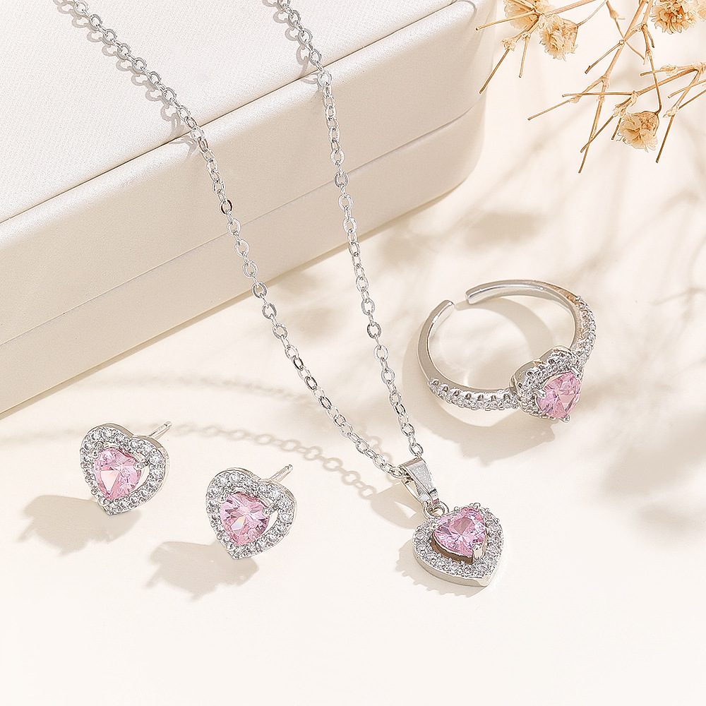 Sweet And Edgy Zircon Heart Ring Clavicle Chain Necklace