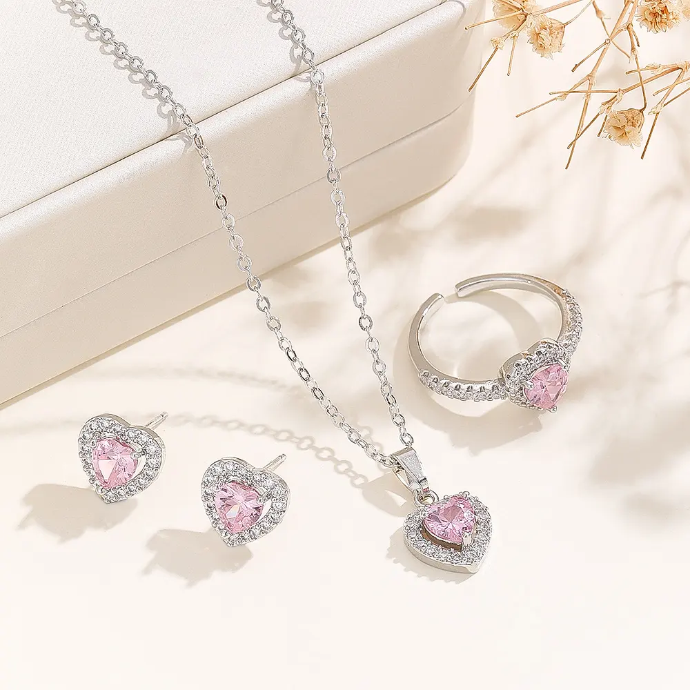 Sweet and Edgy Zircon Heart Ring Clavicle Chain Necklace