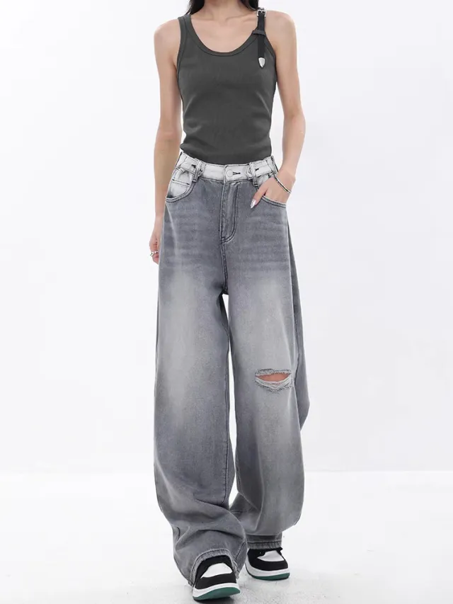 Women's Wide leg Jeans Loose High Waist Gray - Shop at LoveMi