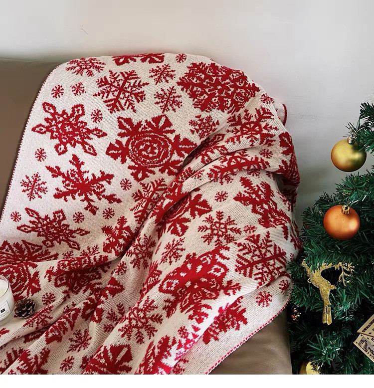 Title 10, Nordic Knitted Snowflake Blanket Decorative Bla...