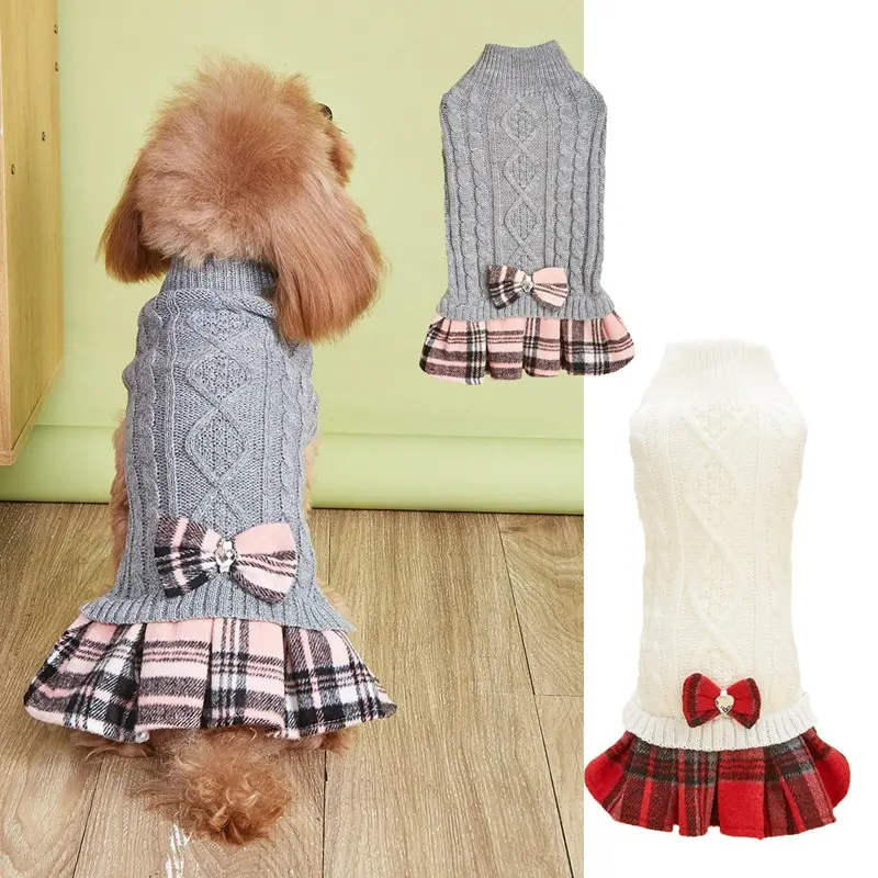 New Pet Clothes White And Gray Knitted