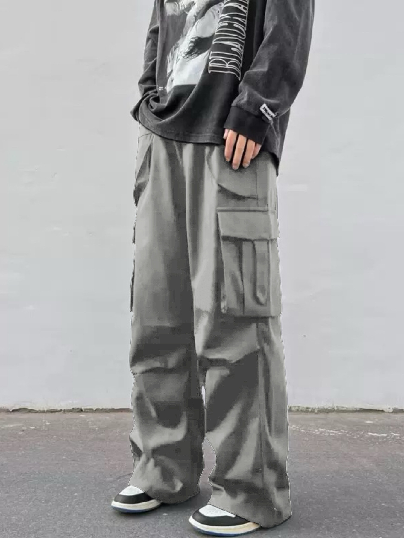 Mid-rise Wide-leg Parachute Pants Casual Slimming Workwear Trousers