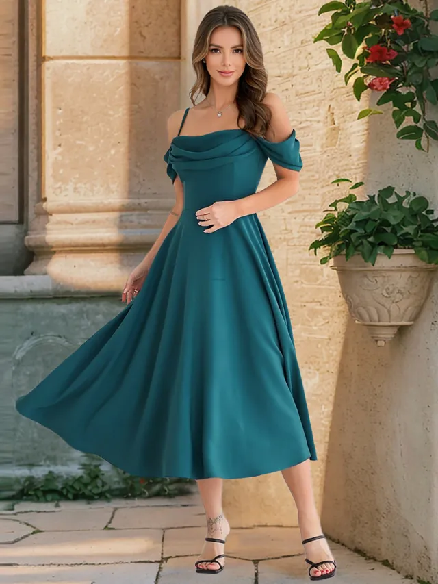 Women's Sexy Pleated Sling Slim Temperament Dress Gray And Blue - Shop at LoveMi