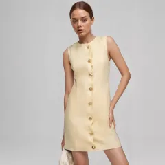 Intellectual Elegant Mini Skirt Summer Slim-fit Buttoned Sleeveless Socialite Skirt - Apricot - View 1