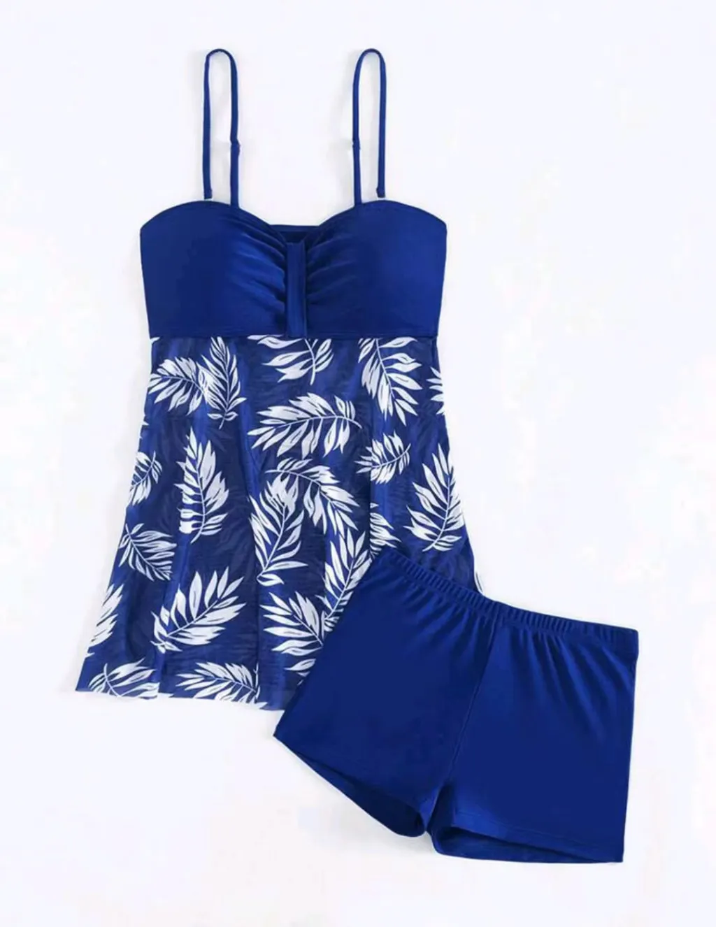 Swimsuit Split Boxers High Waist Mesh Women - Blue
