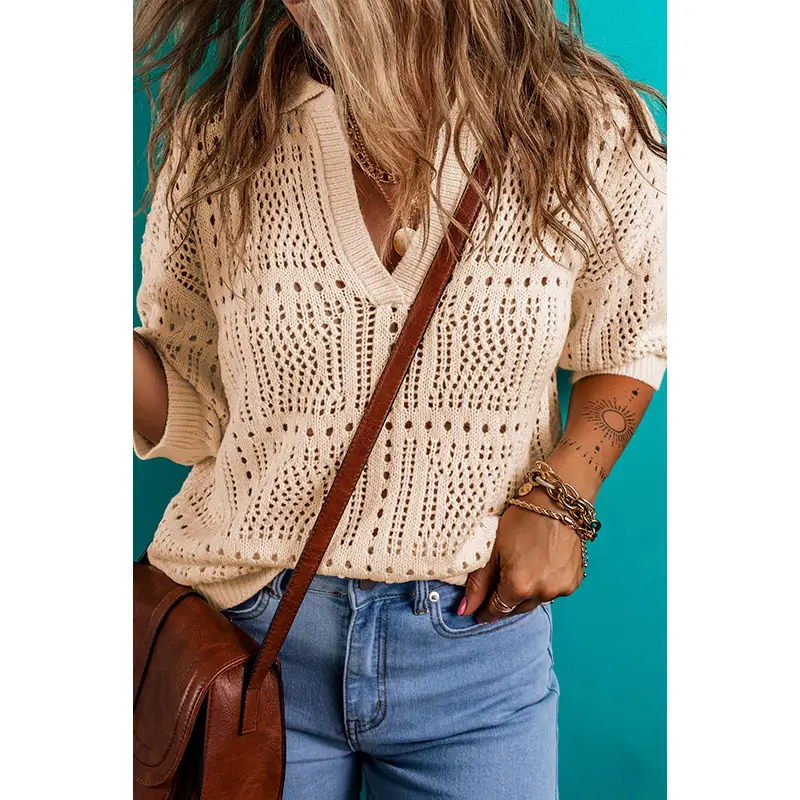 Niche Hollow Out V-neck Sweater For Women