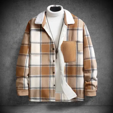 Fashion Men's Retro Outerwear Brushed Shirt Coat