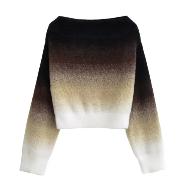 Pure Desire Wind Gradient Color Off neck Off the shoulder Short Knitwear Black Coffee White - Shop at LoveMi