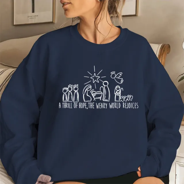 Christian Christmas Sweatshirt Nativity Scene Sweater Navy - Shop at LoveMi