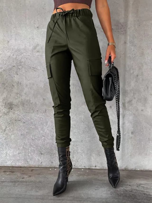 European And American Matte Leather Pants Army Green - Shop at LoveMi