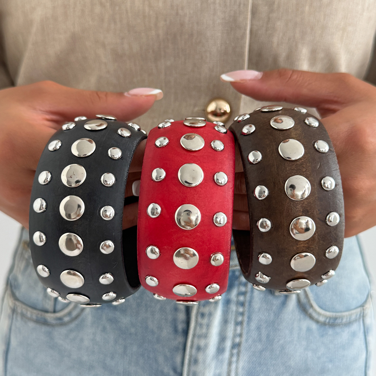 Punk-style Trendy Geometric Circular Wooden Bracelet