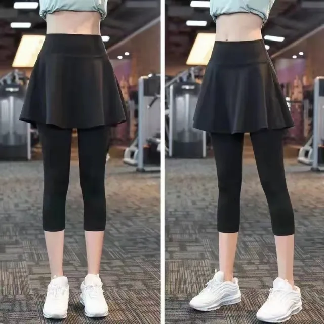 Fake Two piece Sport Pants Ankle tied Fitness Pantskirt Black - Shop at LoveMi