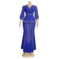 Slim Fit Dress Two-piece Set Top Skirt - Blue - View 1