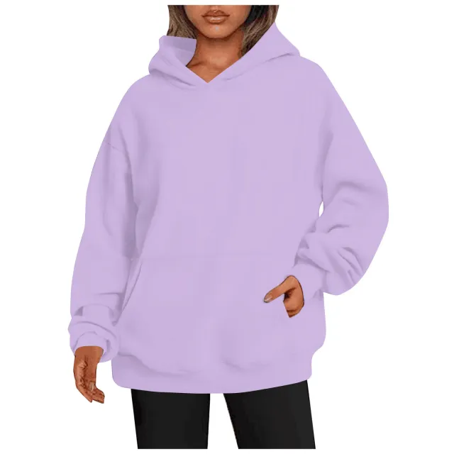 Women's Hoodies With Pockets Fashion Solid Sweatshirt Oversized Hooded Sweater Womens Clothing Light Purple - Shop at LoveMi