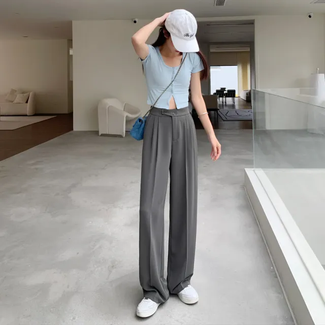 Women's Wide leg Design Pants Spring And Autumn High Waist Draping Gray - Shop at LoveMi