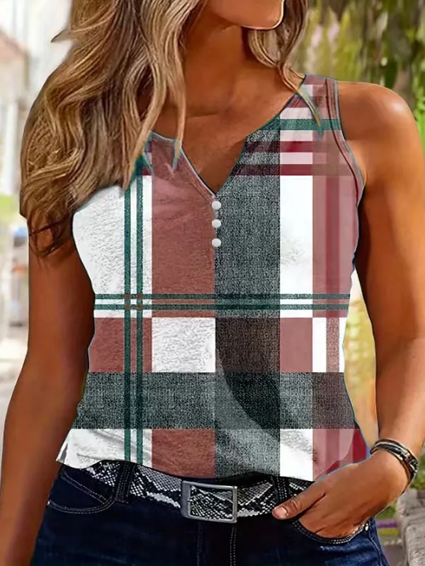 V-neck Buttons Sleeveless 3D Digital Casual Loose Vest - G45Z1470