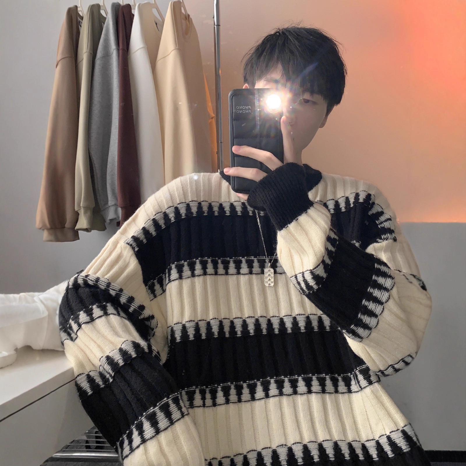 $16.07 Striped Contrast Color Sweater Japanese-style Retro