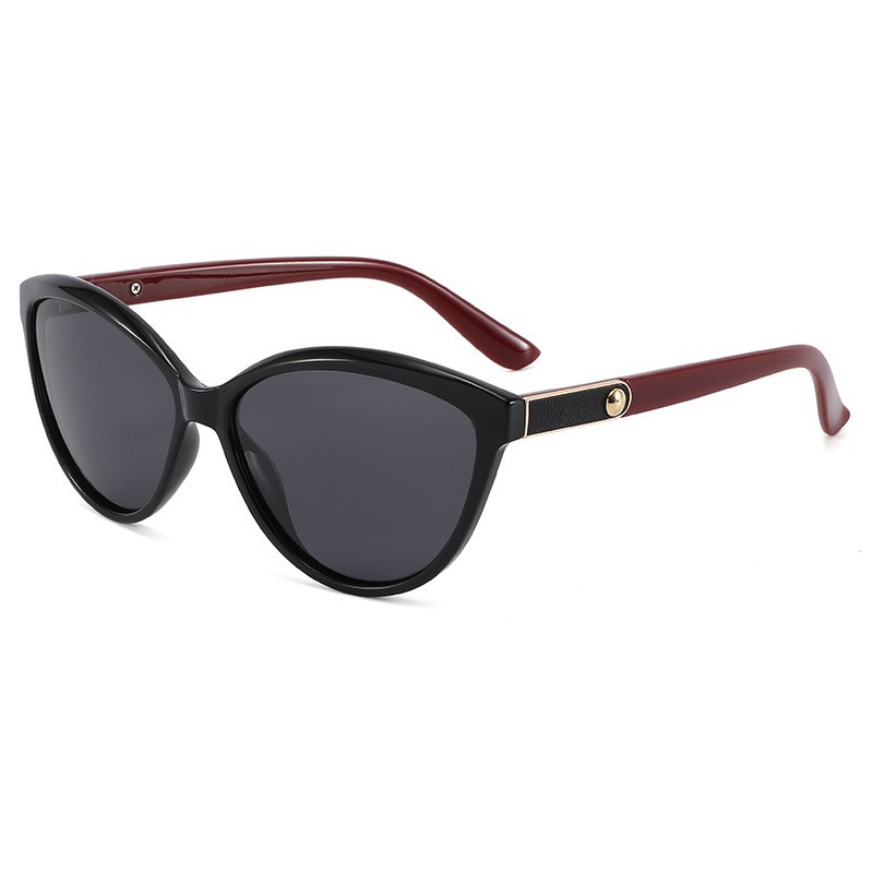 Fashionable Polarized Personalized Leather Inlaid Light Luxury Cat Eye Sunglasses