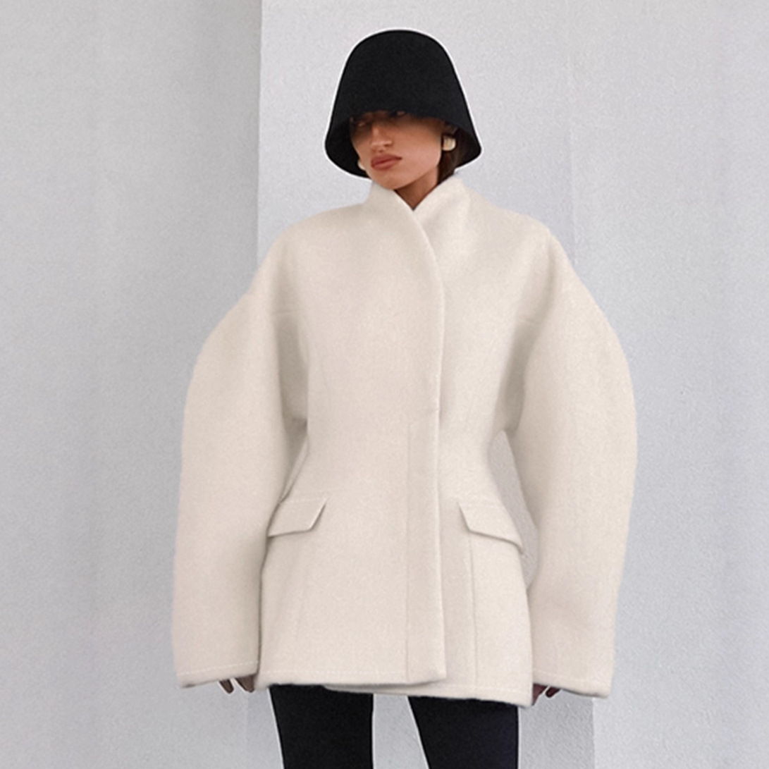 Winter Designer-style Relaxed-fit Stand-collar Mid-length Jacket
