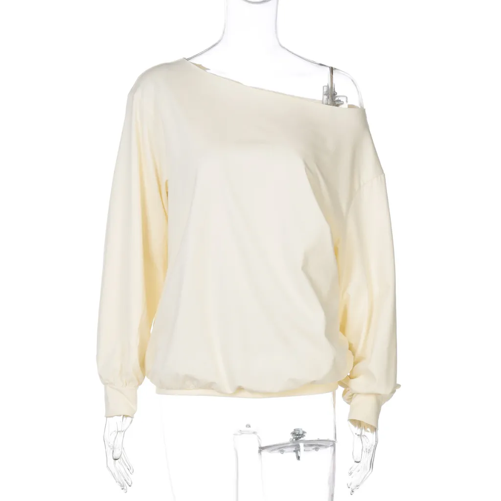 Women's Fashion Casual Loose-fitting Cropped Long Sleeve Solid Colour Top - Light Yellow