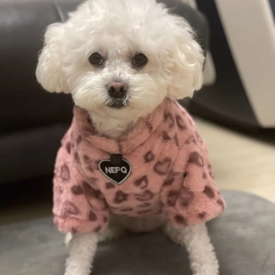 Puppy Clothes Thermal Extra Thick With Fleece Sweater - Pink Leopard Print