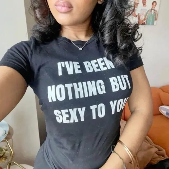Printed T shirt Kpop Women Casual Exposed Navel Punk Sexy Black Zb115728B - Shop at LoveMi
