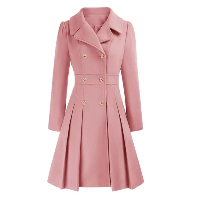 Women's Windbreaker Lapel Double Breasted Pocket A Line Pea Coat Pink - Shop at LoveMi