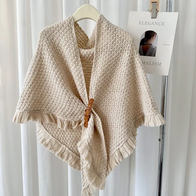 Tassel Cape And Shawl All matching Thick Warm Neck Protector Apricot - Shop at LoveMi
