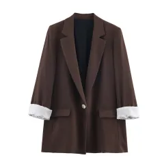 Women's Suit Jacket - Coffee - View 1
