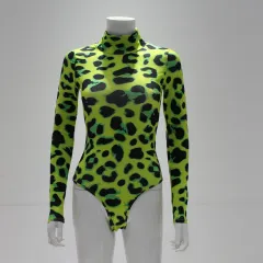 Women's New Yama Popular High Collar Long-sleeved Green Leopard Print Slim Fit Jumpsuit - Green - View 1