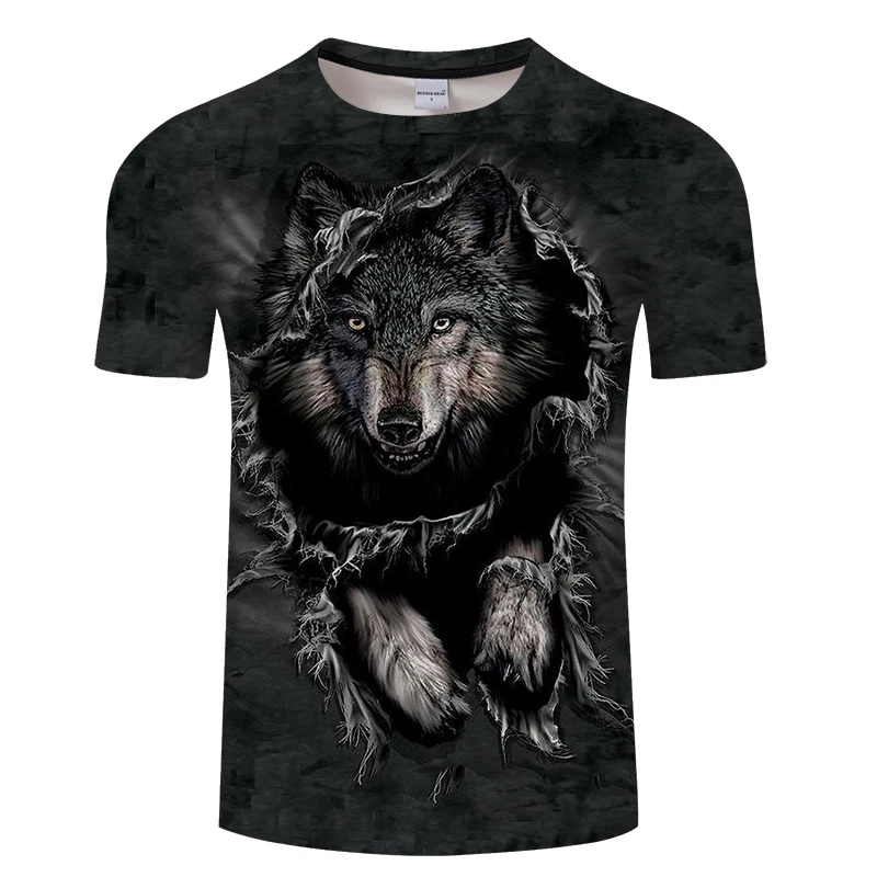 Title 2, Camiseta 3D de lobo Tide, manga curta e solta p...