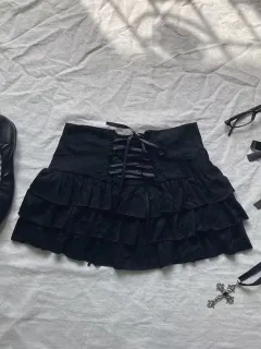 Cute Fashion Bow Waist Trimming Fashion Gothic Vintage Skirt - Black Skirt 1 - View 1