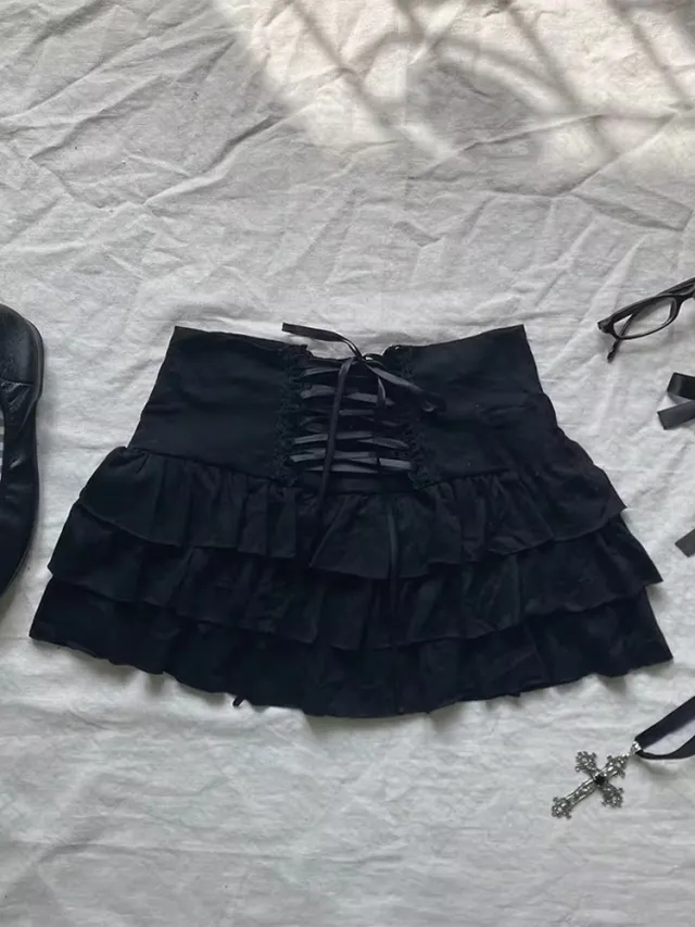 Cute Fashion Bow Waist Trimming Fashion Gothic Vintage Skirt Black Skirt 1 - Shop at LoveMi