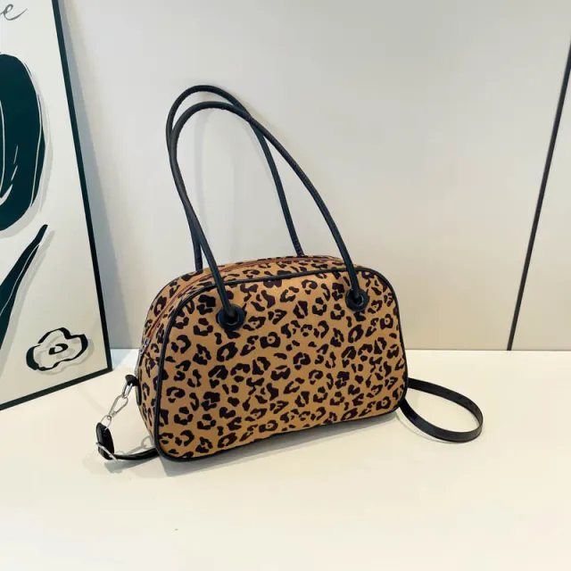 Vintage Leopard Print Bowling Handbag For Women Brown - Shop at LoveMi