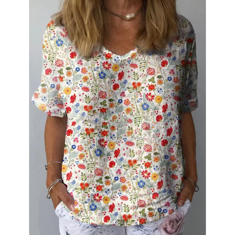 European And American Printed Shirt Casual Round Neck Fashion - Xxs