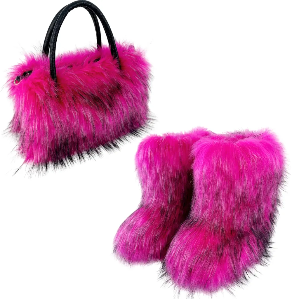 All-match High-texture Raccoon Fur Handbag - Red