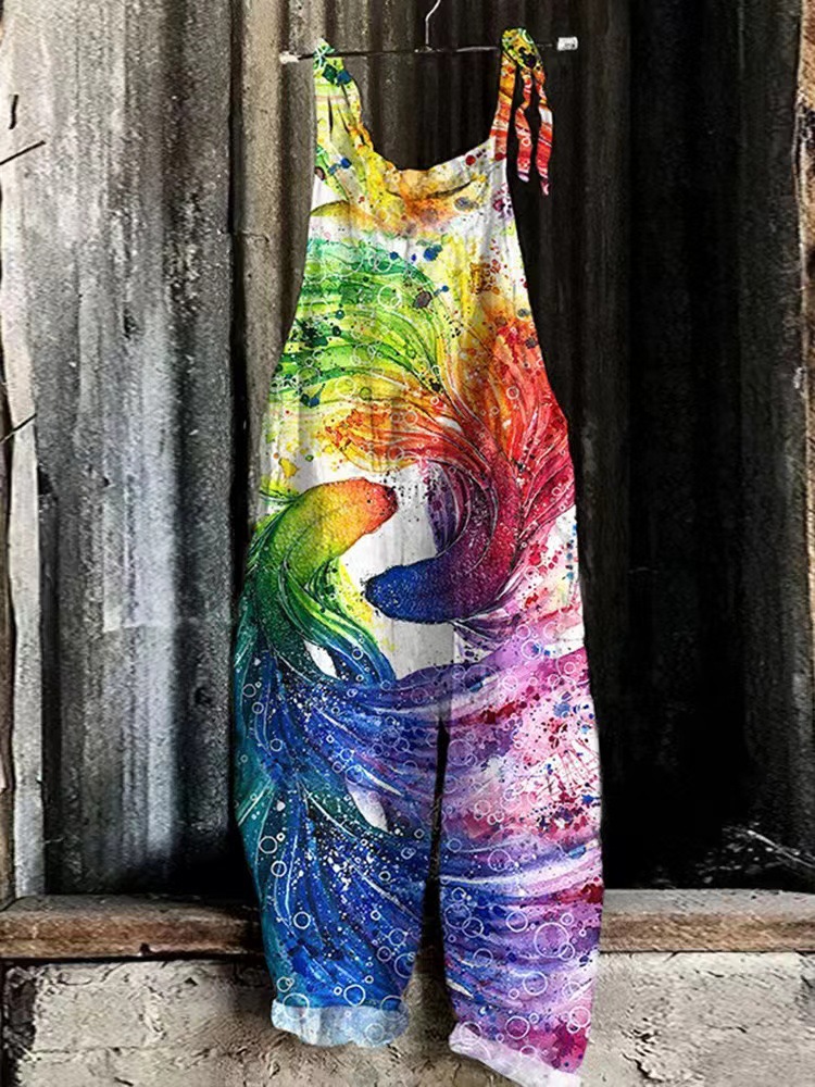 Womens 3D-printed Fashionable Versatile Casual Jumpsuit Pants