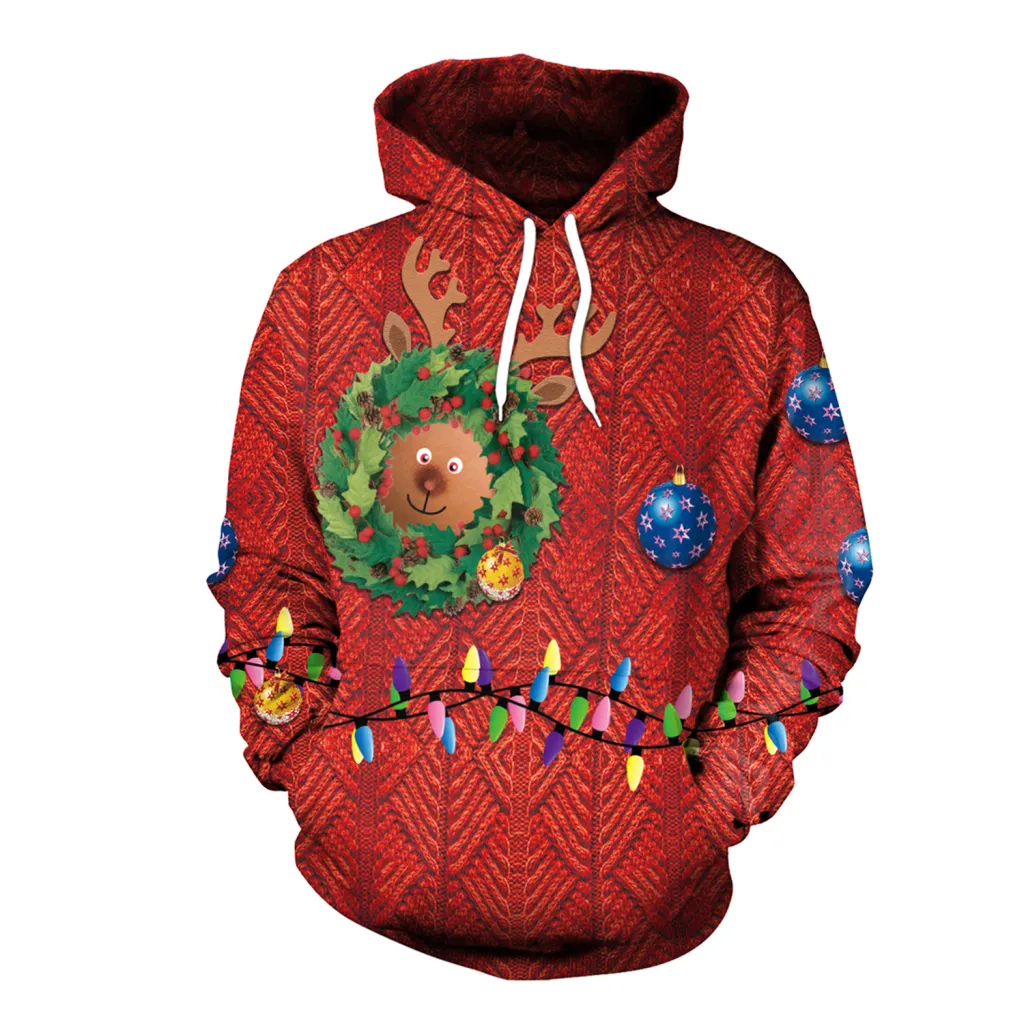 Women's Christmas Loose Versatile Hooded Creative Digital Printing Sweater - Sb101 017-L