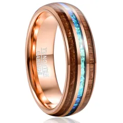 6mm Electroplated Gold-Coloured Opal Dome Tungsten Steel Ring - Rose Gold - View 1