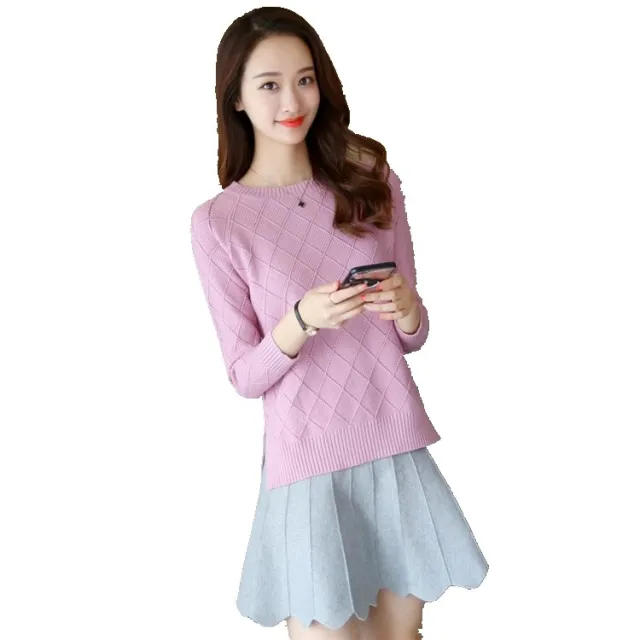 Fashion Loose Sweater Women's Round Neck Pullover Solid Color Long Sleeve Women Pink - Shop at LoveMi
