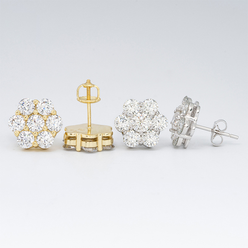 925 Silver Inlay Moissanite Flower Stud Earrings European And American