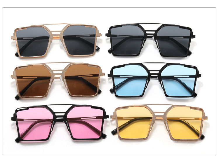 Steam Punk Sunglasses Men's Metal Hollow Square Frame Sunglasses Tide Double Beam Glasses