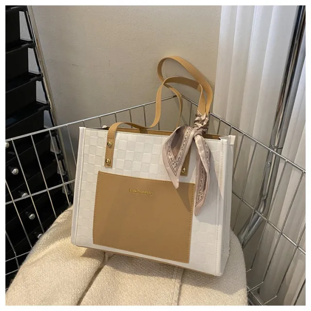 Contrast Color One Shoulder Underarm Tote Big Bag Korean Style Fashion Crossbody Khaki - Shop at LoveMi