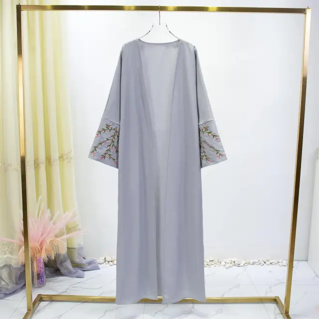 Floral Embroidered Cardigan Robe Dress Gray - Shop at LoveMi