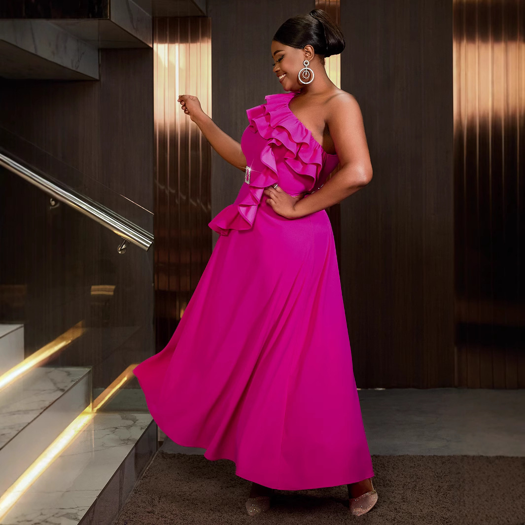 Womens One-shoulder Sleeve Evening Gown