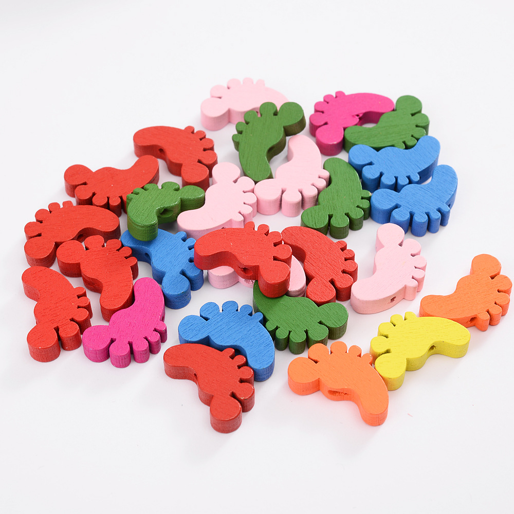 Cartoon Color Cute Little Feet Wooden Bead Children's Handmade Bead Material Jewelry Pendant Accessories