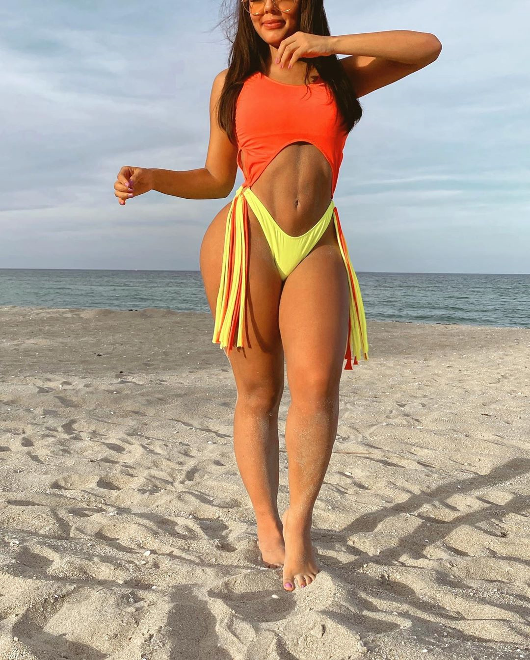 Gathered Waist Polyester Tassel Bikini