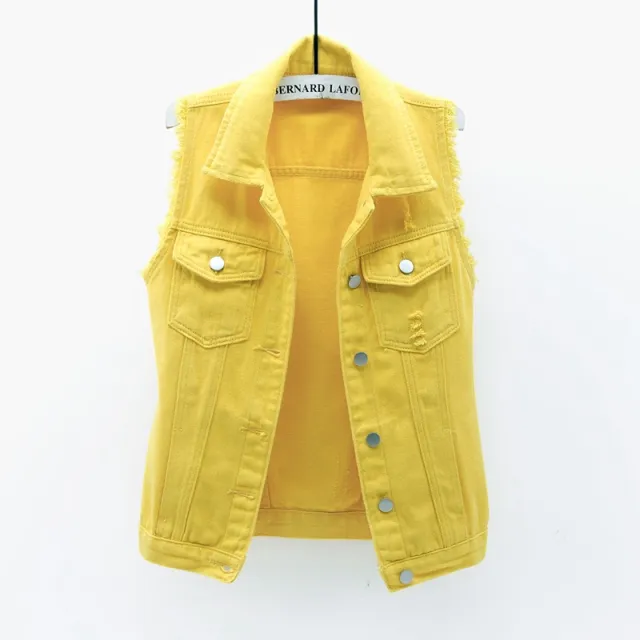 Multi Color Selection Denim Vest Women's Slim Sleeveless Jacket Yellow - Shop at LoveMi